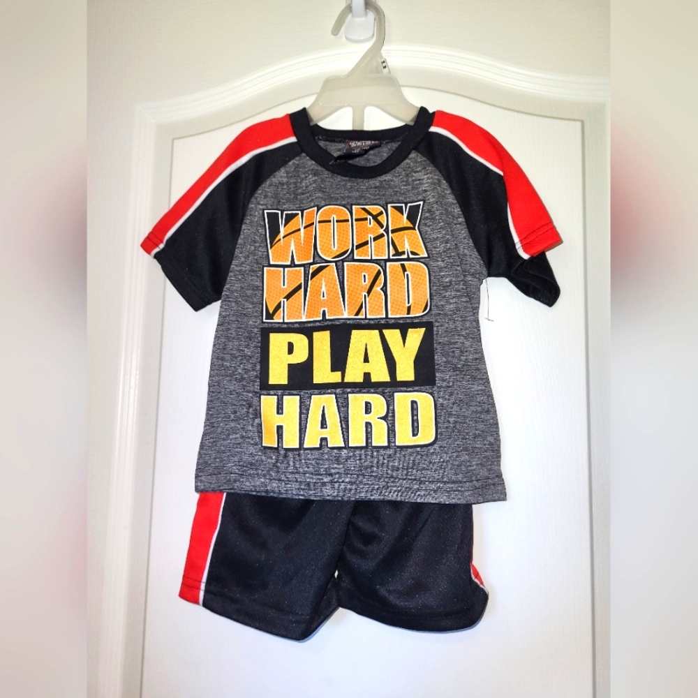 Gray and Black 'Work Hard Play Hard' Kids Outfit